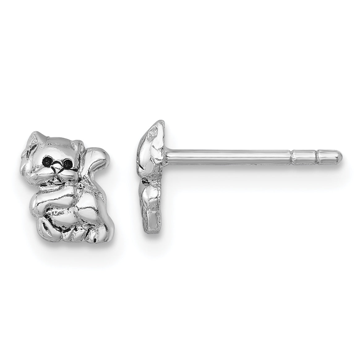 Sterling Silver Rhodium-plated Polished Enameled Cat Kitten Post Earrings