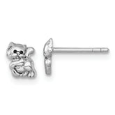 Sterling Silver Rhodium-plated Polished Enameled Cat Kitten Post Earrings