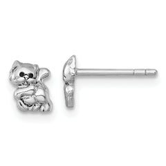 Sterling Silver Rhodium-plated Polished Enameled Cat Kitten Post Earrings