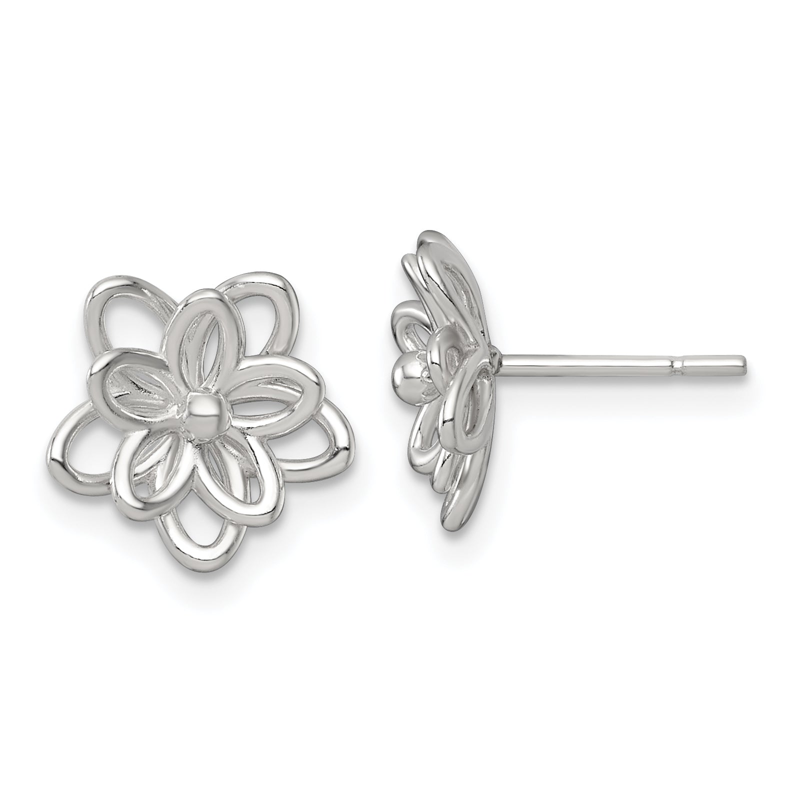 Sterling Silver Polished Flower Post Earrings