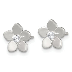Sterling Silver Polished CZ Flower Post Earrings