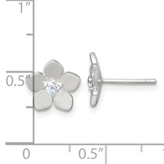 Sterling Silver Polished CZ Flower Post Earrings