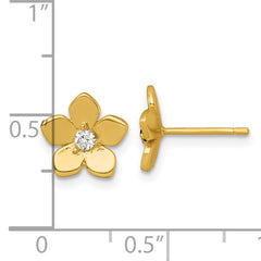 Sterling Silver Gold-tone Polished CZ Flower Post Earrings