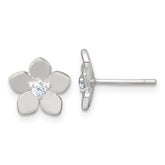 Sterling Silver Polished CZ Flower Post Earrings