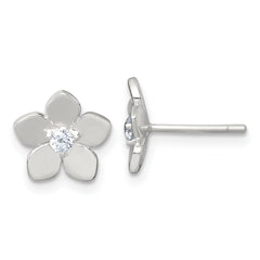 Sterling Silver Polished CZ Flower Post Earrings