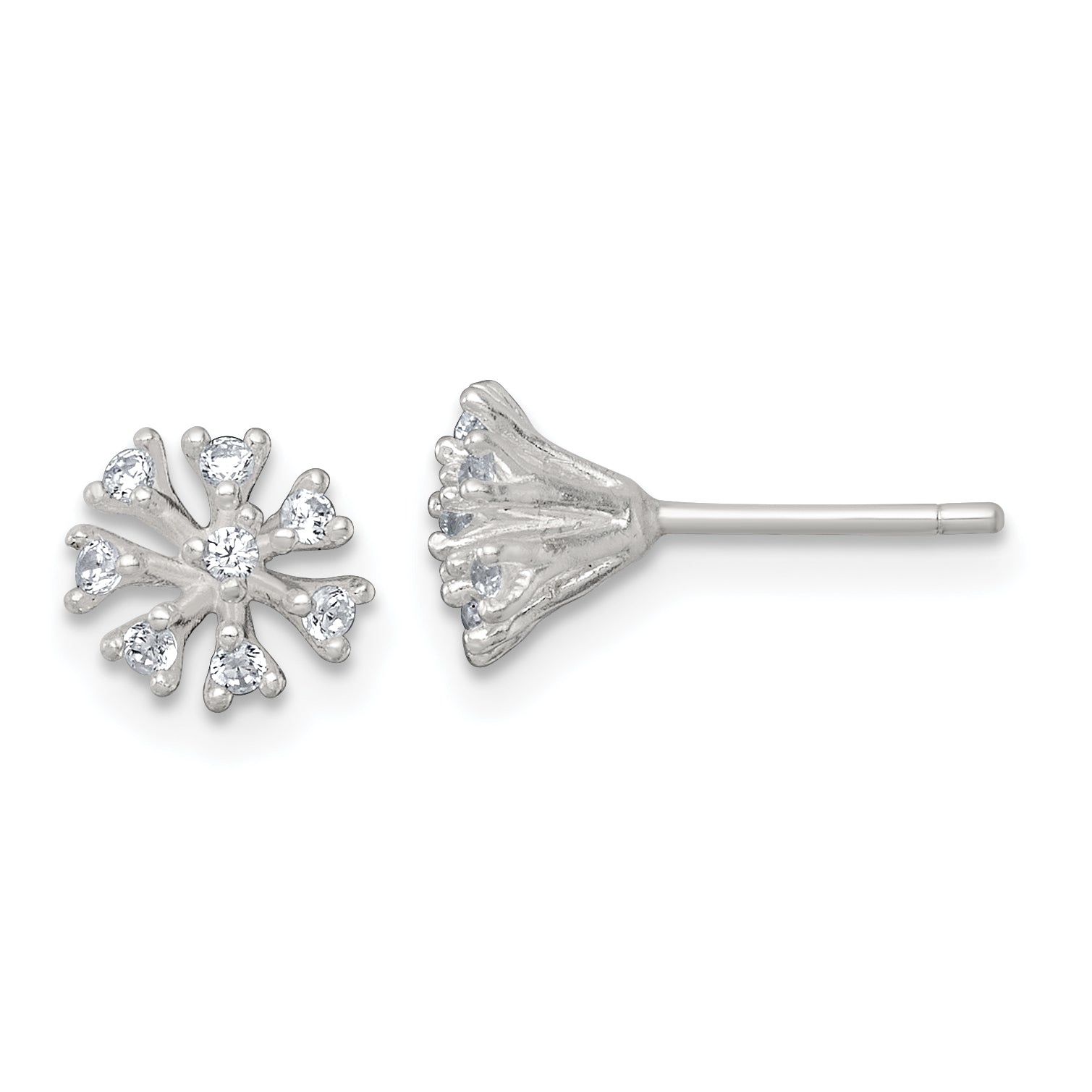 Sterling Silver Polished CZ Flower Cluster Post Earrings