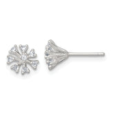 Sterling Silver Polished CZ Flower Cluster Post Earrings