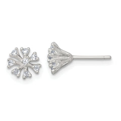 Sterling Silver Polished CZ Flower Cluster Post Earrings