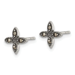 Sterling Silver Antiqued Marcasite Fancy Flower Post Earrings