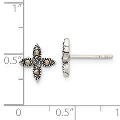 Sterling Silver Antiqued Marcasite Fancy Flower Post Earrings