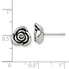 Sterling Silver Polished and Antiqued Rose Post Earrings