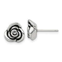 Sterling Silver Polished and Antiqued Rose Post Earrings
