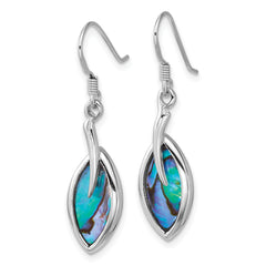 Sterling Silver Rhodium-plated Polished Abalone Leaf Dangle Shepherd Hook Earrings