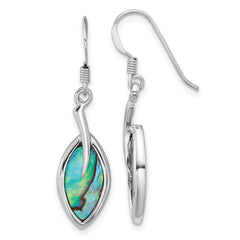 Sterling Silver Rhodium-plated Polished Abalone Leaf Dangle Shepherd Hook Earrings