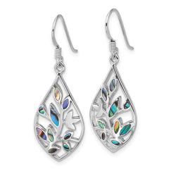 Sterling Silver Rhodium-plated Polished Abalone Floral Dangle Shepherd Hook Earrings