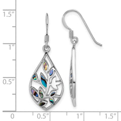 Sterling Silver Rhodium-plated Polished Abalone Floral Dangle Shepherd Hook Earrings