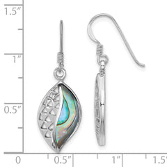 Sterling Silver Rhodium-plated Polished Abalone Leaf Dangle Shepherd Hook Earrings