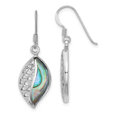 Sterling Silver Rhodium-plated Polished Abalone Leaf Dangle Shepherd Hook Earrings