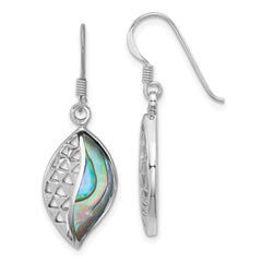 Sterling Silver Rhodium-plated Polished Abalone Leaf Dangle Shepherd Hook Earrings