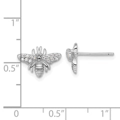Sterling Silver Rhodium-plated Polished CZ Bee Post Earrings