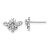 Sterling Silver Rhodium-plated Polished CZ Bee Post Earrings