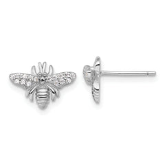 Sterling Silver Rhodium-plated Polished CZ Bee Post Earrings