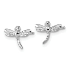 Sterling Silver Rhodium-plated Polished CZ Dragonfly Post Earrings