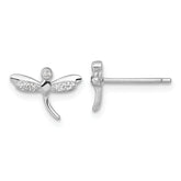 Sterling Silver Rhodium-plated Polished CZ Dragonfly Post Earrings