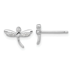 Sterling Silver Rhodium-plated Polished CZ Dragonfly Post Earrings
