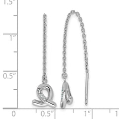 Sterling Silver Rhodium-plated CZ Awareness Ribbon Dangle Threader Earrings