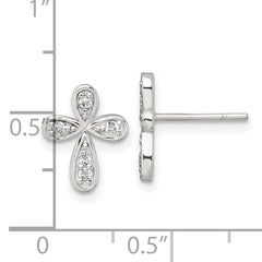 Sterling Silver Polished CZ Cross Post Earrings