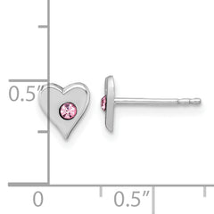 Sterling Silver Madi K Rhodium-plated Pink Crystal Heart Childrens Post Earrings