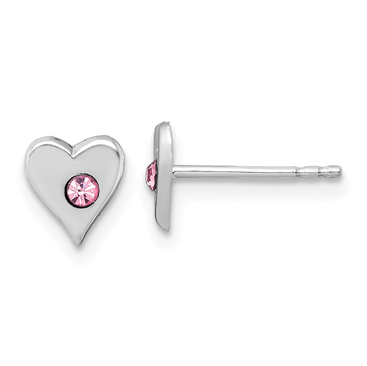 Sterling Silver Madi K Rhodium-plated Pink Crystal Heart Childrens Post Earrings