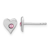 Sterling Silver Madi K Rhodium-plated Pink Crystal Heart Childrens Post Earrings