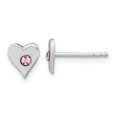 Sterling Silver Madi K Rhodium-plated Pink Crystal Heart Childrens Post Earrings
