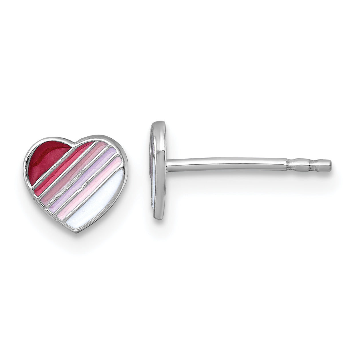 Sterling Silver Madi K Rhodium-plated Enameled Striped Heart Childrens Post Earrings