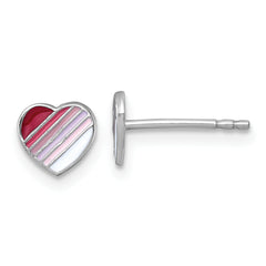 Sterling Silver Madi K Rhodium-plated Enameled Striped Heart Childrens Post Earrings