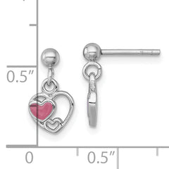 Sterling Silver Rhodium-plated Polished with Pink Enamel Triple Heart Post Dangle Earrings