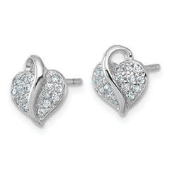 Sterling Silver Rhodium-plated Polished Pave CZ Heart Childrens Post Earrings
