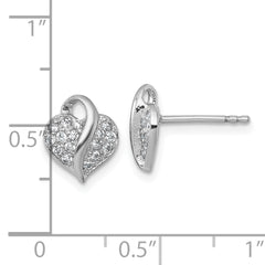 Sterling Silver Rhodium-plated Polished Pave CZ Heart Childrens Post Earrings