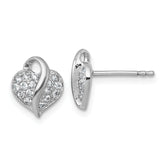 Sterling Silver Rhodium-plated Polished Pave CZ Heart Childrens Post Earrings