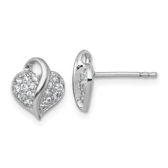 Sterling Silver Rhodium-plated Polished Pave CZ Heart Childrens Post Earrings