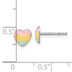 Sterling Silver Madi K Rhodium-plated Enameled Pastel Rainbow Heart Childrens Post Earrings