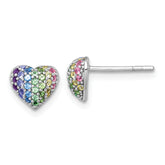 Sterling Silver Rhodium-plated Polished Rainbow Nano Crystals Heart Shape Childrens Post Earrings