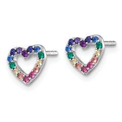 Sterling Silver Rhodium-plated Polished Rainbow Nano Crystals Open Heart Shape Childrens Post Earrings