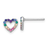 Sterling Silver Rhodium-plated Polished Rainbow Nano Crystals Open Heart Shape Childrens Post Earrings