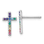 Sterling Silver Rhodium-plated Polished Rainbow Nano Crystals Childrens Cross Post Earrings
