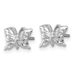 Sterling Silver Madi K Rhodium-plated Polished and Textured Butterfly Childrens Post Earrings