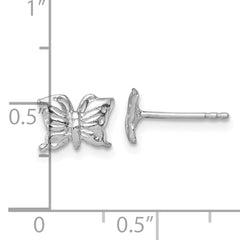 Sterling Silver Madi K Rhodium-plated Polished and Textured Butterfly Childrens Post Earrings