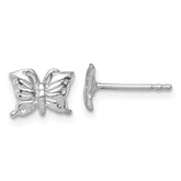 Sterling Silver Madi K Rhodium-plated Polished and Textured Butterfly Childrens Post Earrings